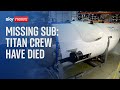 Missing sub: Five men aboard missing Titan sub have died