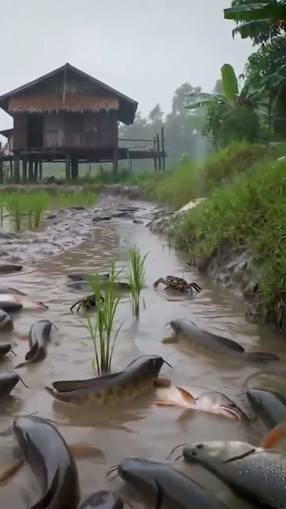 Lustful green rice field full of fish after a rain fall. #survival #fishing #nature #fishfarming