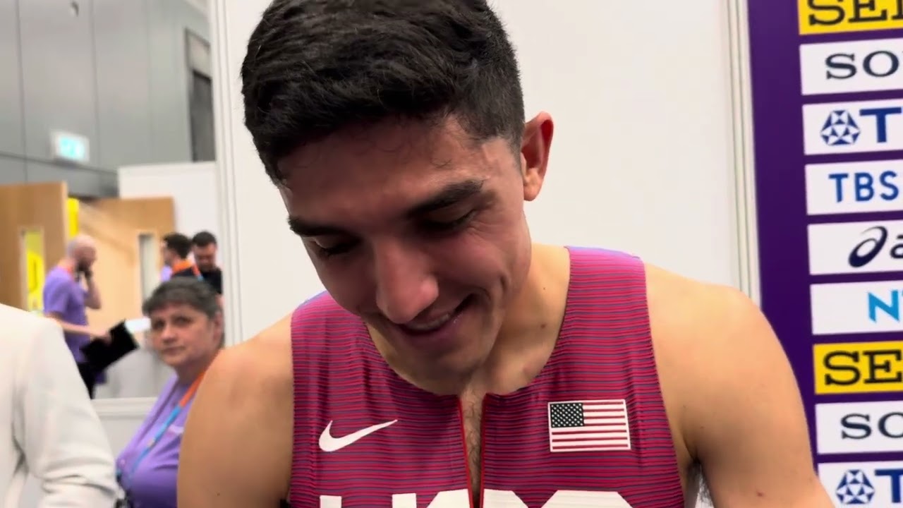 Bryce Hoppel after winning World Indoor gold in 800m