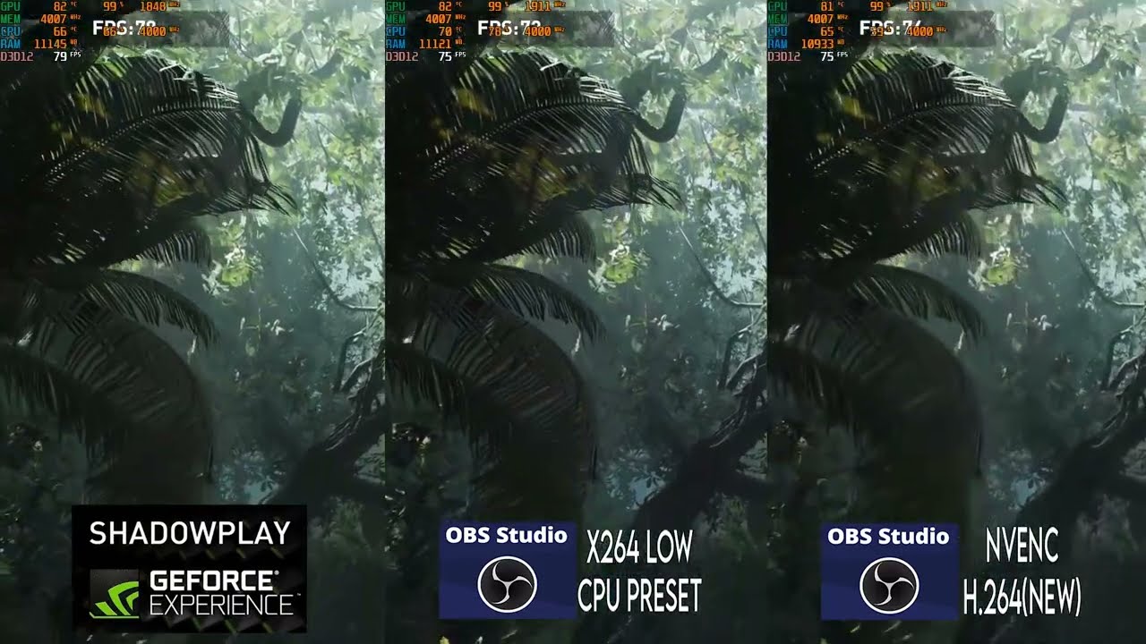 Recording Software Benchmarks Shadowplay Vs Obs X264 Low Cpu Preset Vs Obs Nvenc H 264 New 1080p Youtube