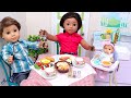 Dolls family morning routine for work day I Learn English food names I Play Dolls