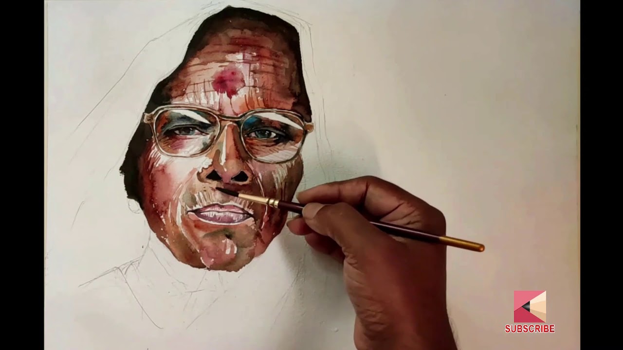 Watercolour Portrait Painting Old Woman | Kumars Pencilart - YouTube