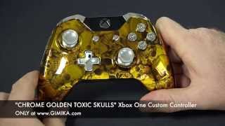 Chrome Golden Toxic Skulls Xbox ONE Custom Controller by Gimika.com