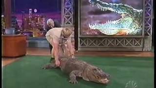 Jay Leno almost bitten by Alligator  Steve Irwin 2002