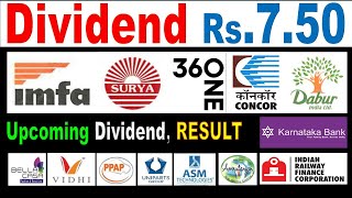 UPCOMING DIVIDEND STOCK LIST, KARNATAKA BANK RESULT,சந்தை செய்திகள் தமிழில், IRFC , CONCOR