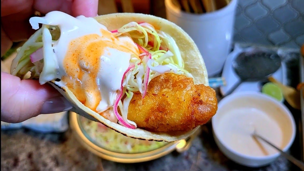 I double fried fish for the best TACOS + my favorite toppings!