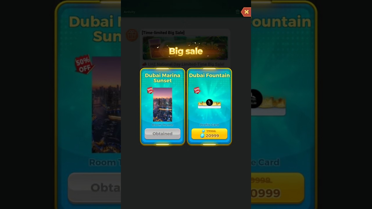 Yalla Ludo offer DUBAI MARINA SUNSET ROOM THEME at 50% Off💯❤️💎 