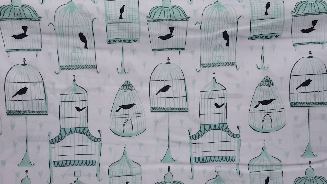 white fabric black bird mint green birdcage by Dear Stella USA