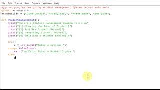 python program designing student management System record main menu
