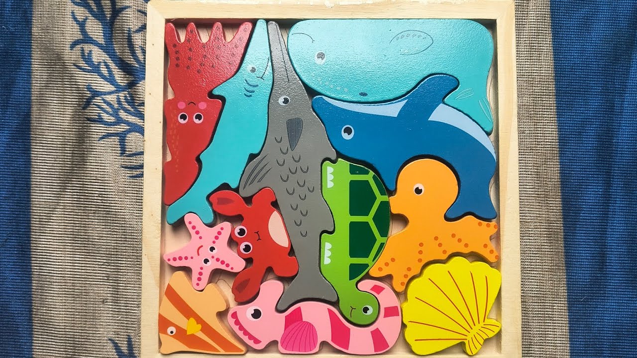 Sea Animal Puzzle Toy for Kids | Wooden Ocean Animal Puzzle Learning ...