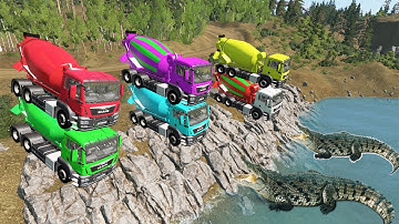 Buscity, xe trộn bê tông bị cá sấu cắn, xe bồn tông xe buýt, xe tải và xe cảnh sát