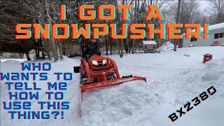 New Landpride Snowpusher I Plowing snow with the BX2380 I Someone tell me how to do this better!