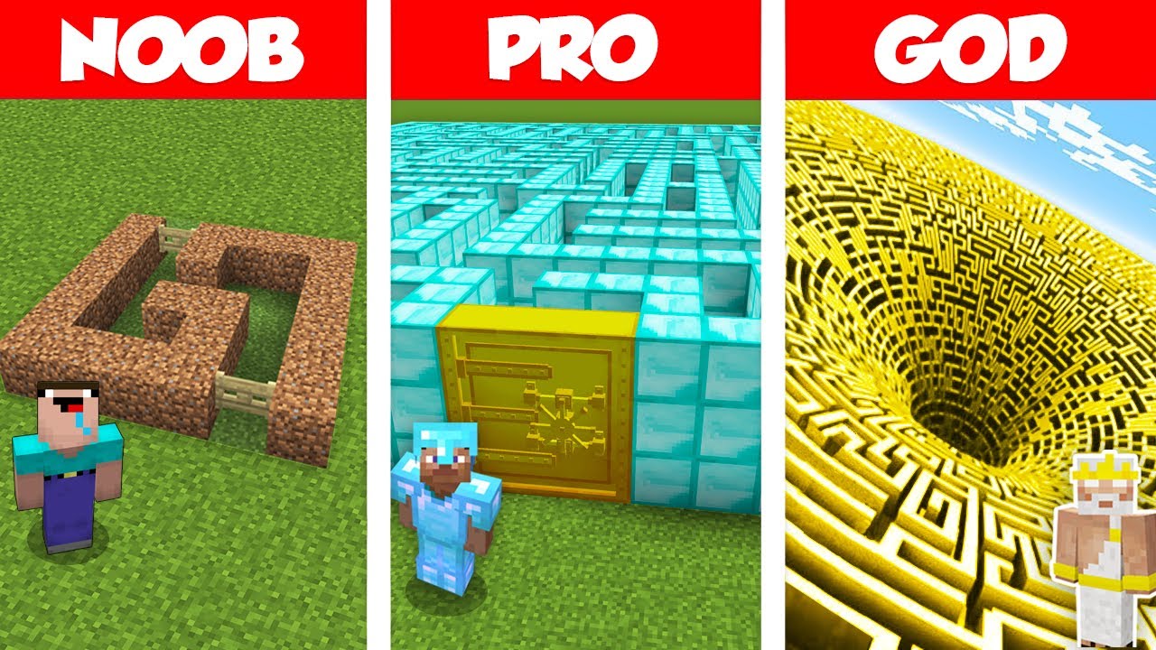 Minecraft NOOB vs PRO vs GOD GIANT MAZE HOUSE BUILD CHALLENGE SECRET MAZE Animation