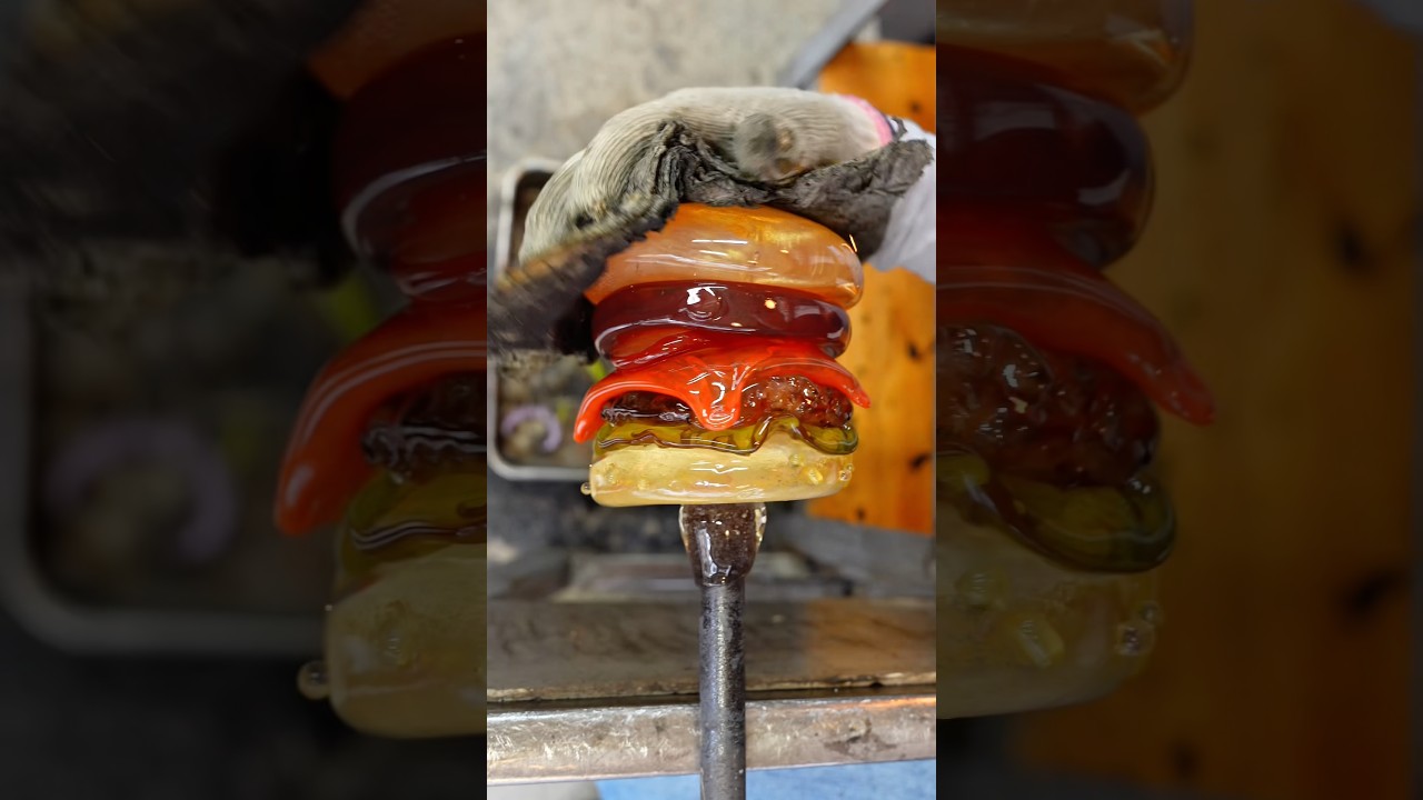 吹きガラスでハンバーガーを作りました🍔🍽️ I made a hamburger🔪🍔 #glassblowing #glassart #hamburger #ハンバーガー #吹きガラス