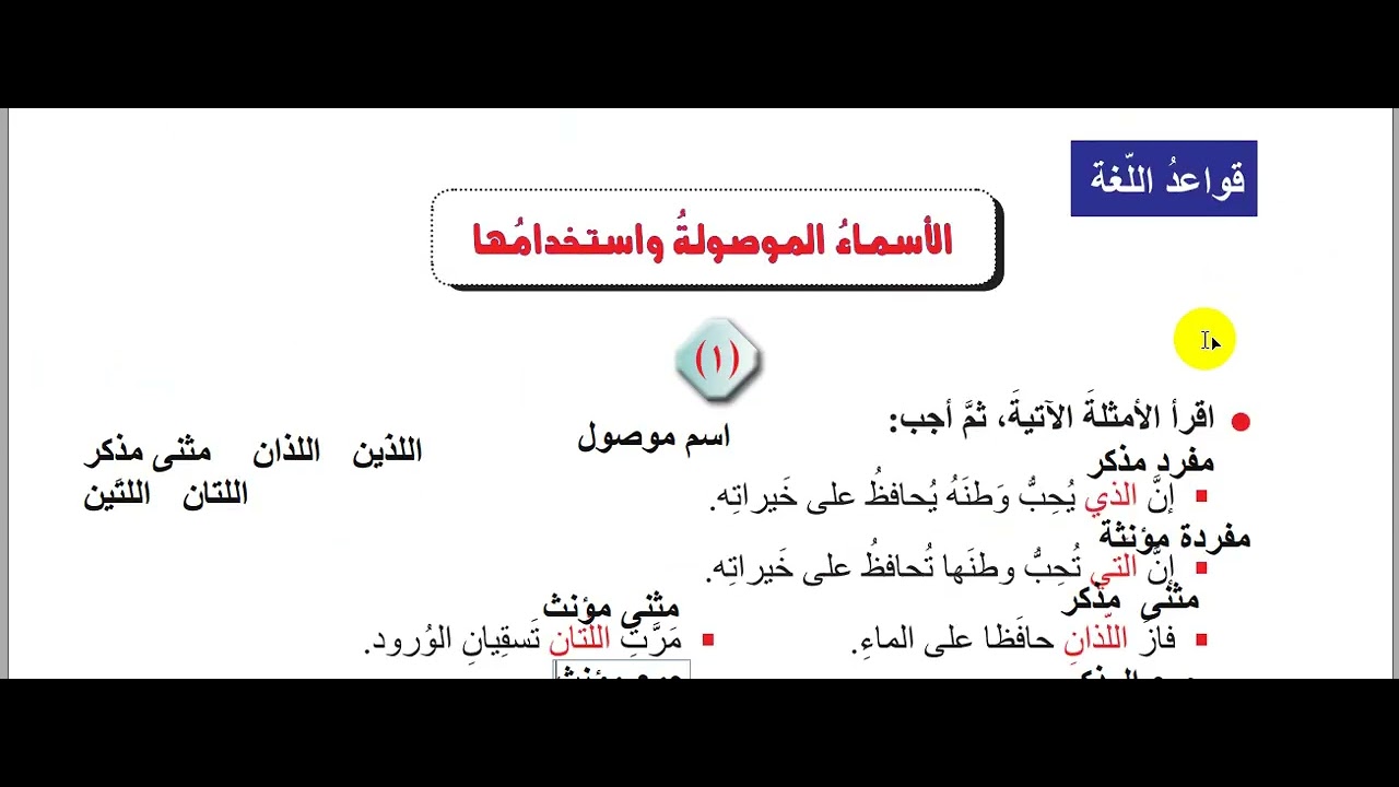 الأسماء الموصولة الصف السادس الفصل الثاني