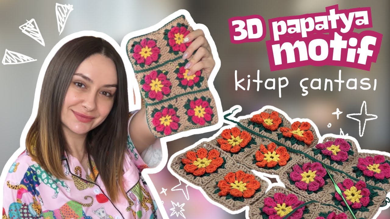 3 boyutlu tığişi Papatya Motif ve Kitap Çantası nasıl Örülür?