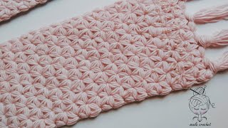 كوفية/سكارف نسائى بغرزة الياسمينcrochet scarf with Jasmin stitch