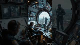 Animated PromptFuturistic NYC control room: a uniformed officer with a police patch types