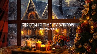 Christmas Time By Window  Cozy Coffee Shop Ambience and Relax Jazz Piano Music  Snowfall on Window