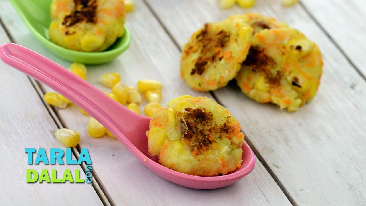 Cheesy Corn and Vegetable Cutlets (Toddler Recipe) by Tarla Dalal