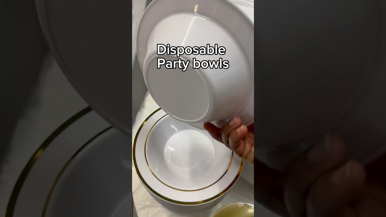 JOLLY PARTY 50PCS Plastic Bowls with Gold Rim-12oz disposable Soup Bowls Christmas Thanksgiving 