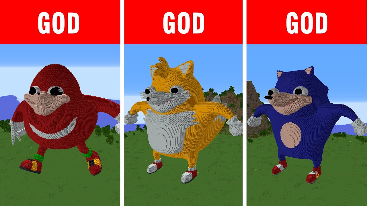 Minecraft GOD vs GOD vs GOD: UGANDA KNUCKLES, SONIC, TAILS STATUE HOUSE ...