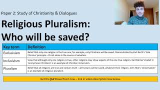 RELIGIOUS PLURALISM: EXCLUSIVISM, INCLUSIVISM & PLURALISM (A LEVEL RELIGIOUS STUDIES)