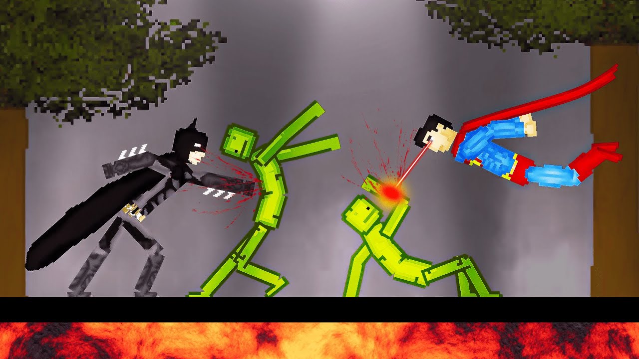 Superman and Batman vs Melons Team on Lava in People Playground