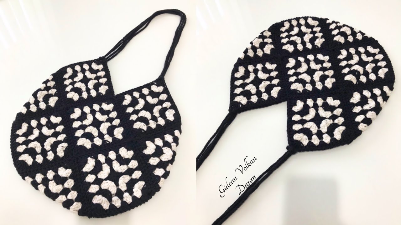 🖤🤍4 Mevsime Uygun - Kare Motifli Kolay Örgü Çanta Yapımı