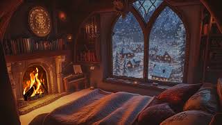 Calm Snowy Bedroom Ambience with Gentle Breeze and Low Fire Glow