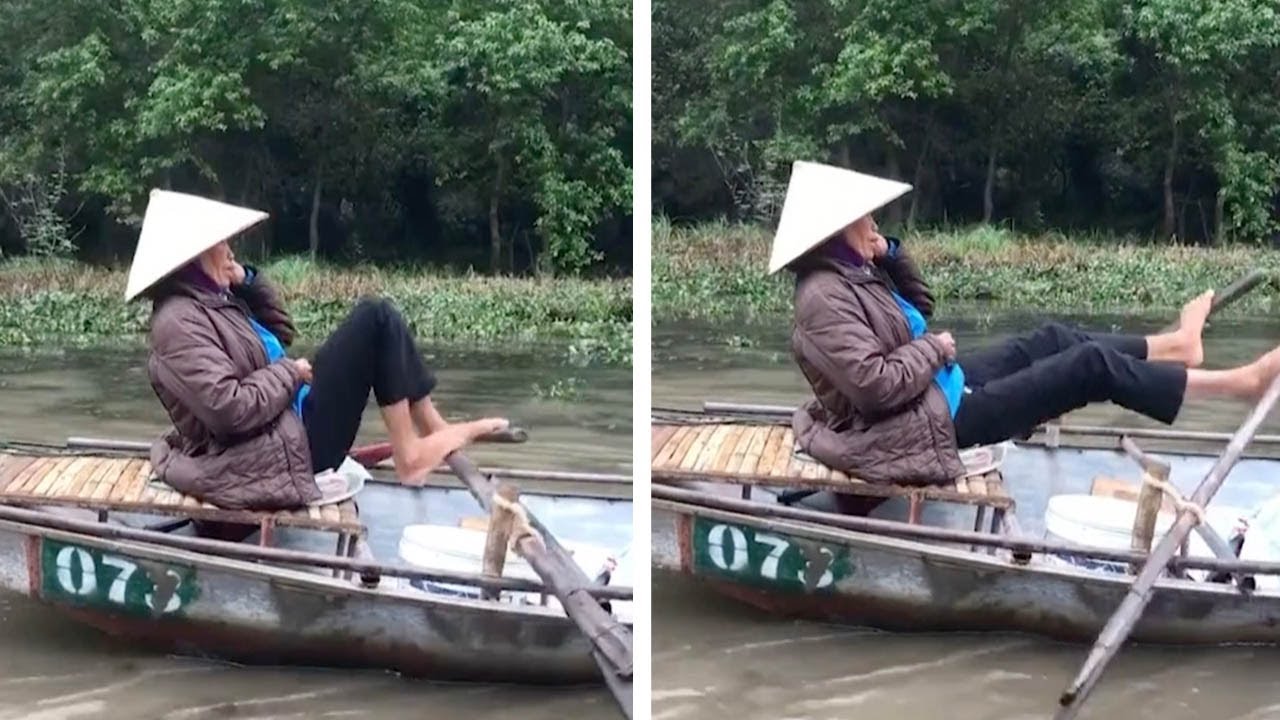 Woman Rows Boat Using Her Feet YouTube
