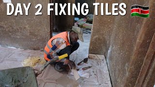 BREAKING NEWS,WE ARE ALMOST DONE FIXING TILES AT OUR BULLET PROOF HOUSE  IN THE VILLAGE KENYA  DAY 2