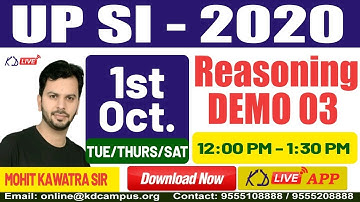 UP SI SPECIAL 2020 || NEW BATCH || REASONING || DEMO 03 || BY MOHIT KAWATRA SIR