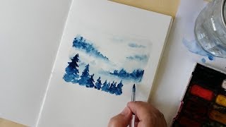 สีน้ำง่ายๆ #7หมอก :Watercolor,Easy Step #7 (Misty Mountain Monotone)