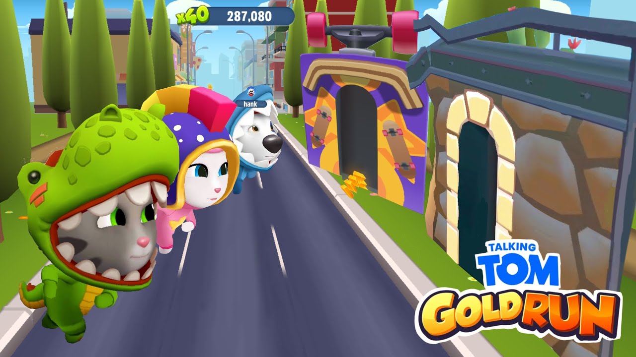 Talking Tom Gold Run - Pajamas Party!!! // Unicorn Angela vs Dino Tom vs Shark Hank 🦖🦈🦄