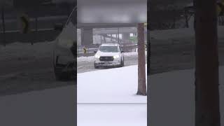 Slick roads send car into curb during livestream in Toronto | #onstorm