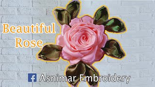Beautiful Rose Flower Ribbon Embroidery Design