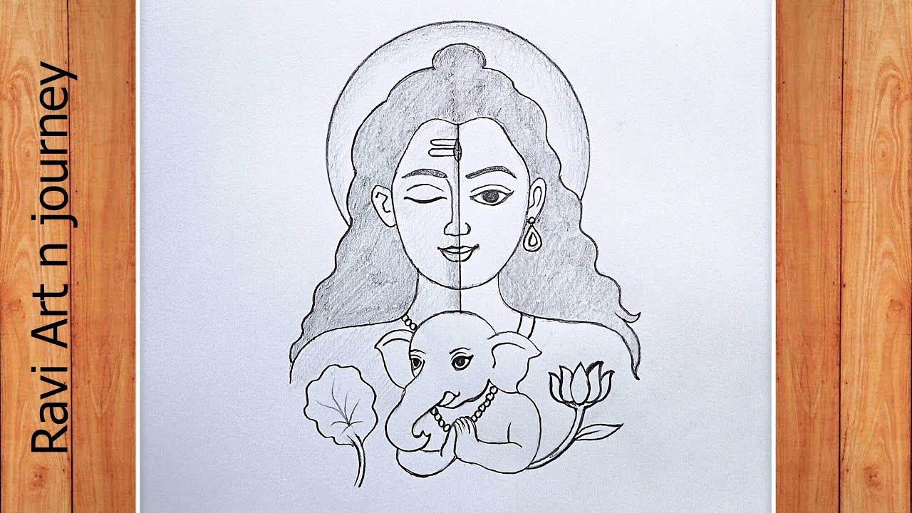 Arthanareeswarar with pillayar drawing || Half Shiva and half Parvati drawing || Ravi Art n Journey
