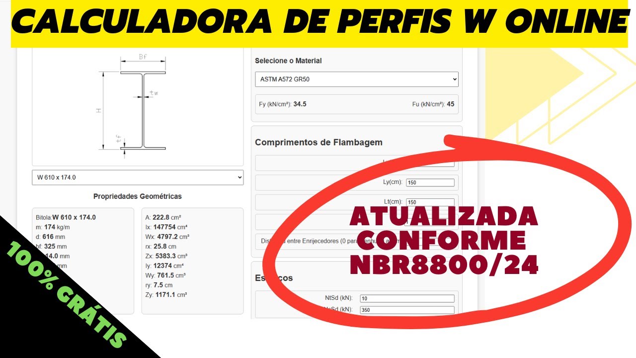 CALCULADORA de PERFIS METÁLICOS W Gerdau/Açominas 100% ONLINE e GRÁTIS