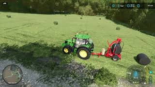 FS22 - Calmsden Farm #166 | WRAPPING UP SILAGE BALES FROM THE PADDOCK | JOHN DEERE 6130R & WRAPPER