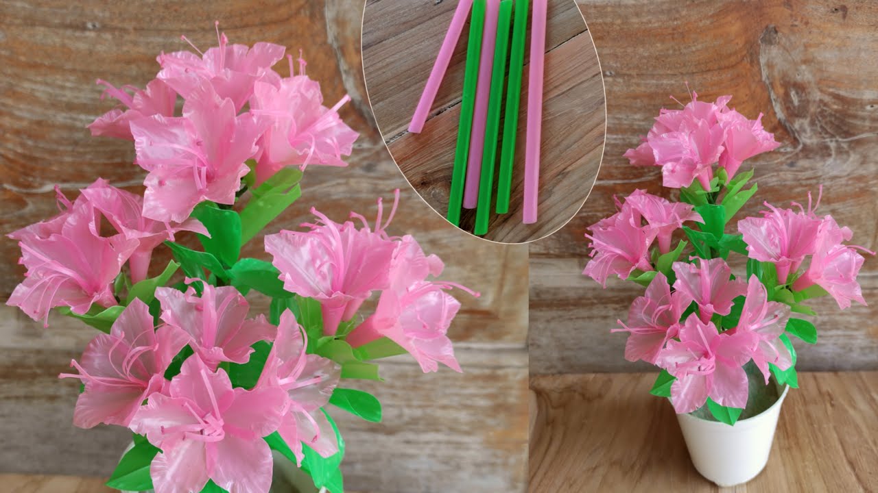 Cara membuat bunga azalea dari sedotan plastik | DIY Azalea flowers from straw