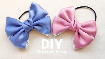 【縫わない🎀】簡単！ダイソーのリボンで♪ダブルリボンヘアゴムの作り方 100均DIY|DAISO|キッズ|レース No-sew How to make Ribbon Bow Hair Tie