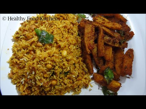 Lunch Box Recipe-Lunch combo Recipe-Garlic Rice Recipe-Poondu Sadam Recipe-Vazhakkai Varuval Recipe