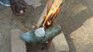 How green serpentine stone carving is polished