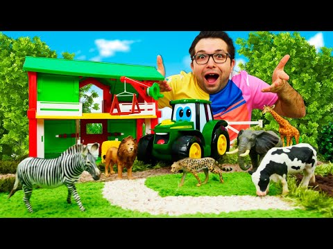 Çocuklar için eğitici video. Oyuncak traktör Johnny ile vahşi ve evcil hayvanları öğrenelim.