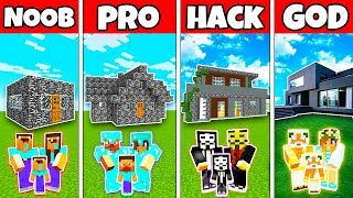 Minecraft: FAMILY HIGH TECH BEDROCK HOUSE BUILD CHALLENGE NOOB vs PRO vs HACKER vs GOD in Minecraft