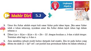 KSSM Matematik Tingkatan 1 Bab 5 ungkapan algebra mahir diri 5.2 no3-no5 buku teks form 1 KSSM Matematik Tingkatan 1 Bab 5 ungkapan algebra mahir diri 5.2 no3-no5 buku teks form 1