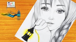 رسم بنت كيوت مع فانوس رمضان 2024 خطوه بخطوه للمبتدئين | رسم بنات | رسم رمضان  | تعليم الرسم