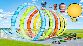Which Loop Ramp with Different Gravity Give Longest Jump (earth,moon,jupiter,mars,sun) Beamng drive