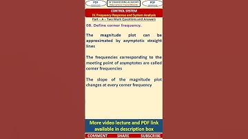 08CS   Frequency Response and System Analysis   Control System Questions    Corner frequency